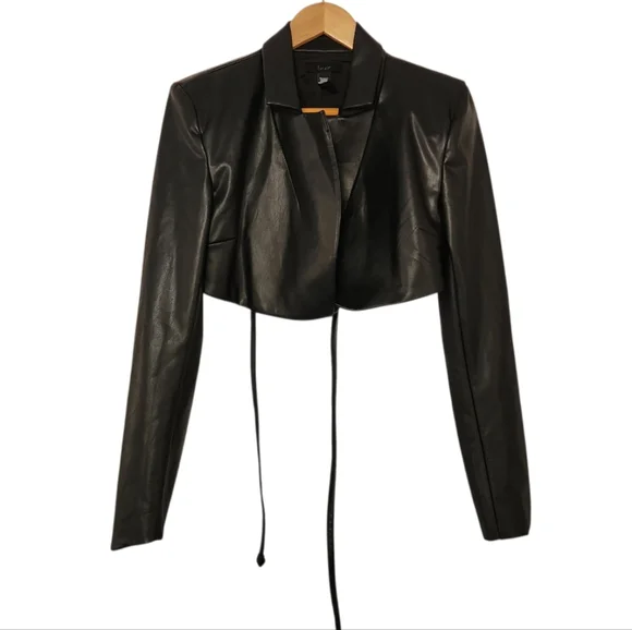 H:ours Alvina Black Cropped Faux Leather Blazer Jacket Small - Picture 4 of 8